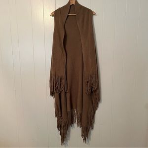 Long Boho Knit Vest Fringe Country Festival Cowgirl Cowboy Brown One Size